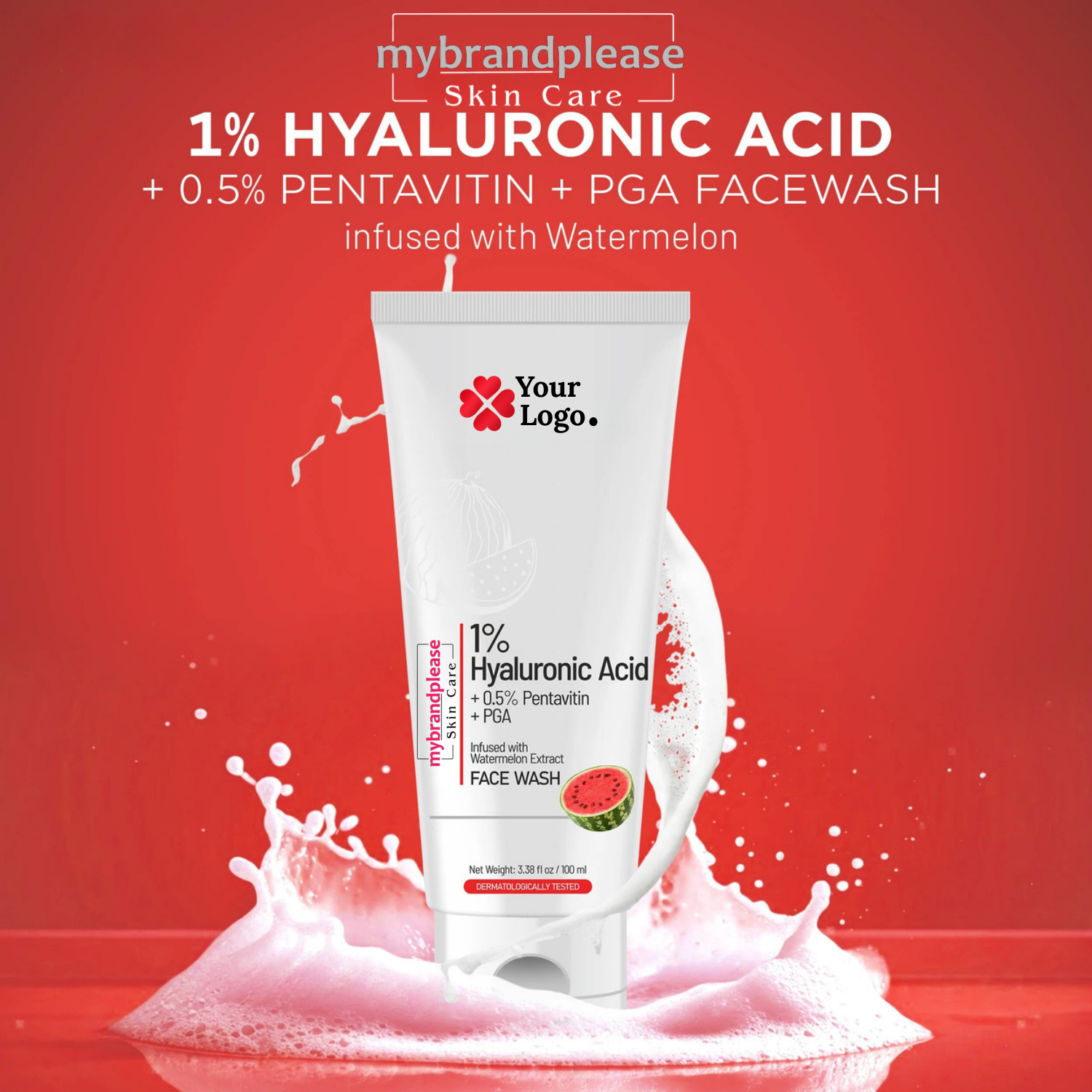 1 Hyaluronic Acid + 0.5 Pentavitin + PGA Facewash infused with Watermelon