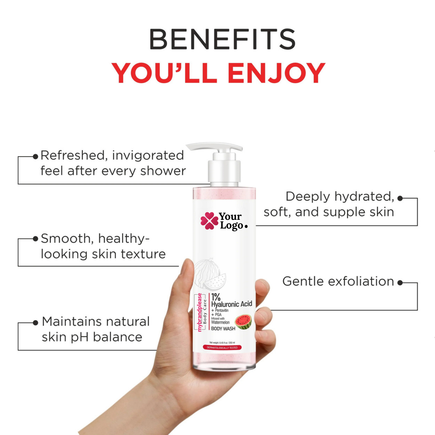 1 Hyaluronic Acid + Pentavitin + PGA Bodywash infused with Watermelon