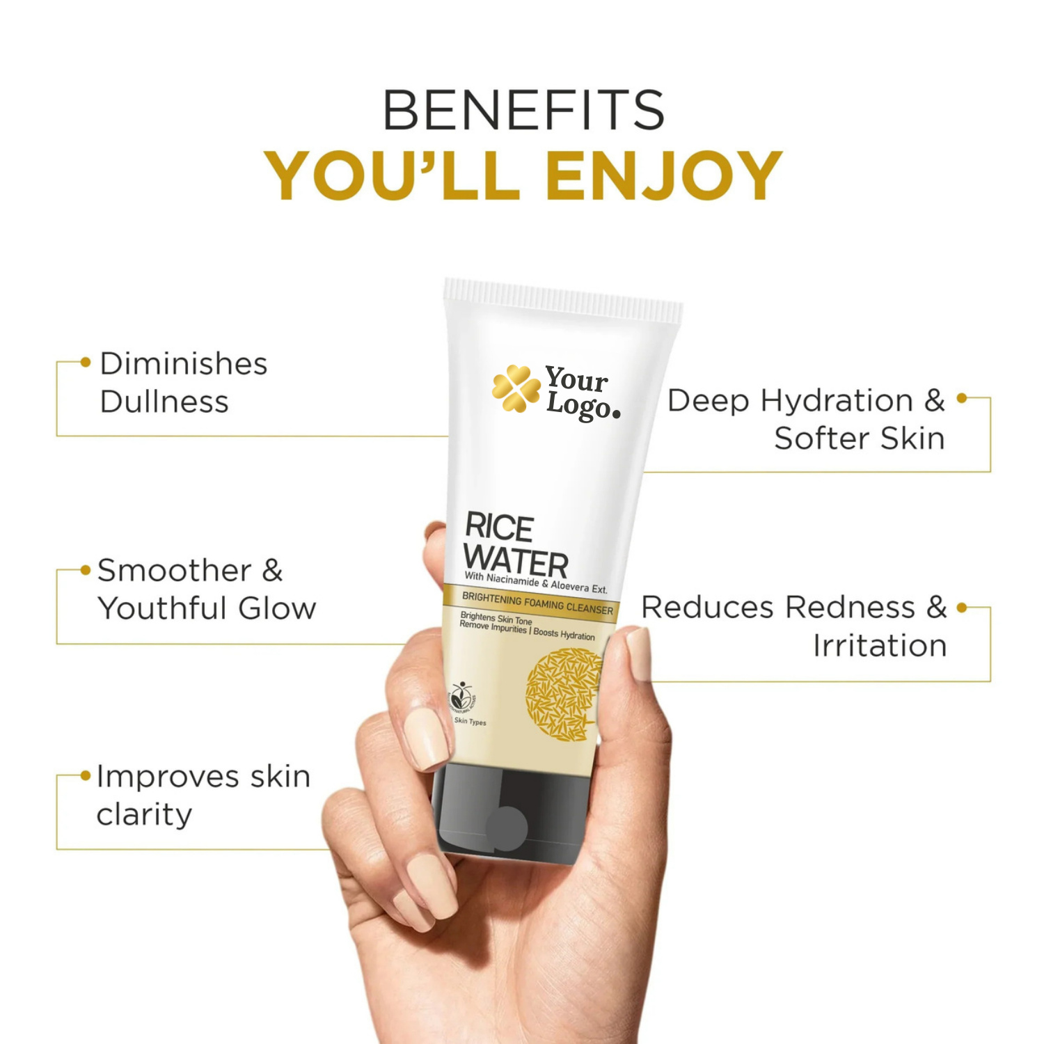 Rice Water Brightening Foaming Cleanser With Niacinamide & Aloe Vera Extract